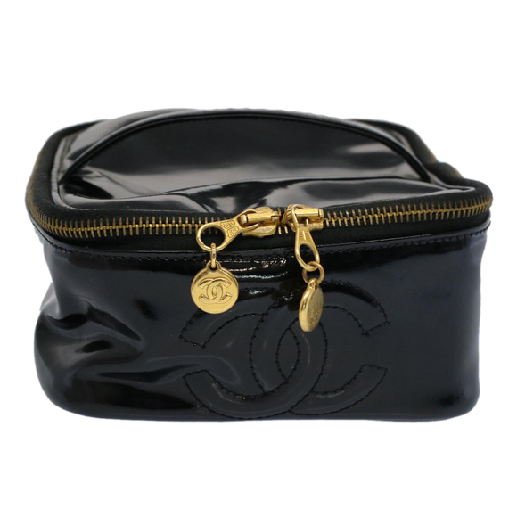 CHANEL Vanity Cosmetic Pouch Patent leather Black CC Auth yb378 - Picture 13 of 16